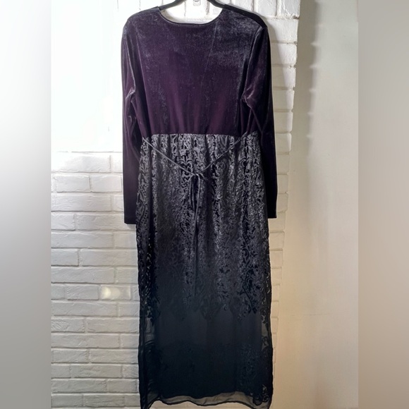 Carole Little Stretch Velvet Burnout Faux Wrap Maxi Dress Size 10 Black #0572 - Picture 2 of 9